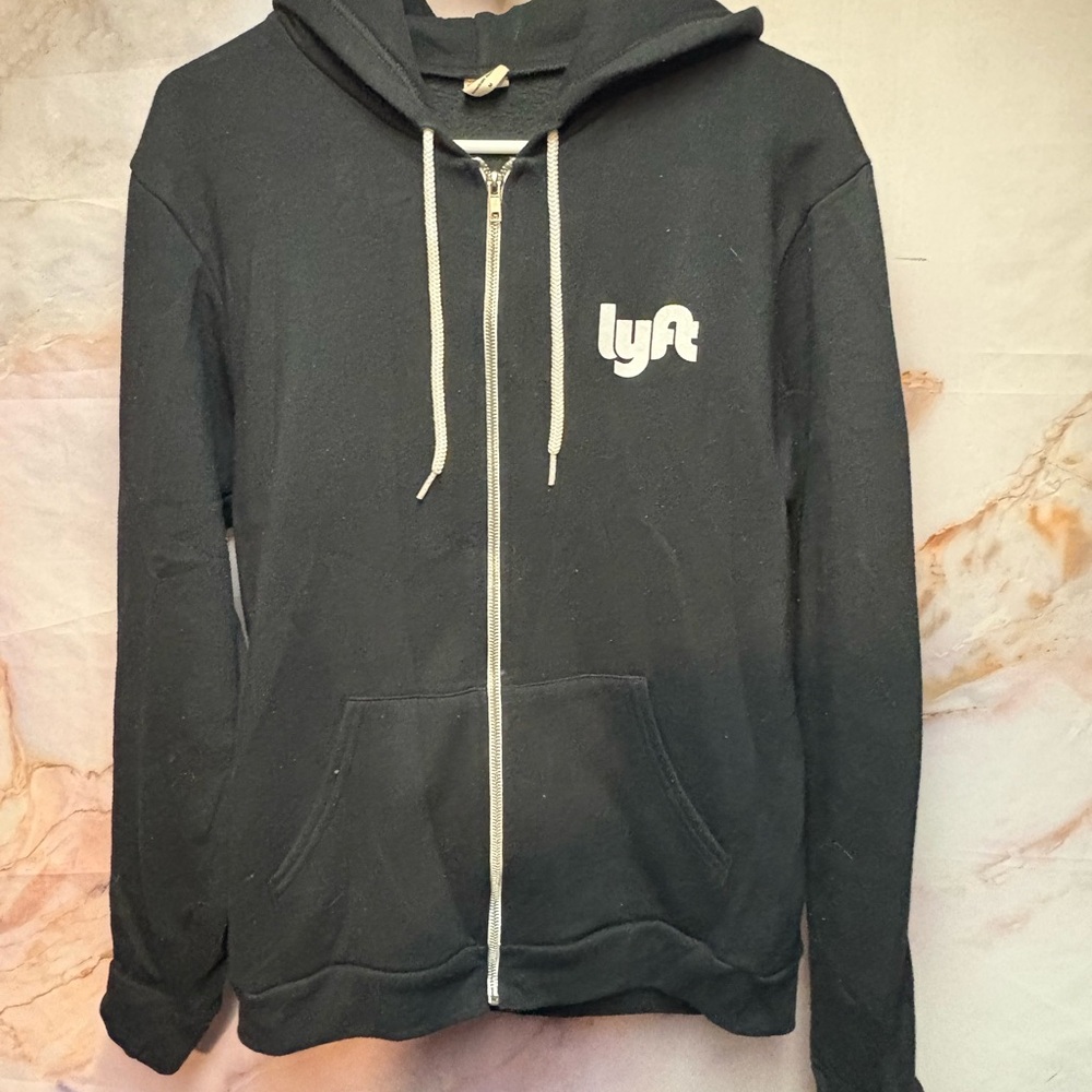 Lyft Black Hoodie with White Logo Mustache Skull‎ on The Back.